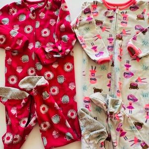 Carters Set of Two Footed Pajamas with Doughnut and Super Hero Graphics 4T